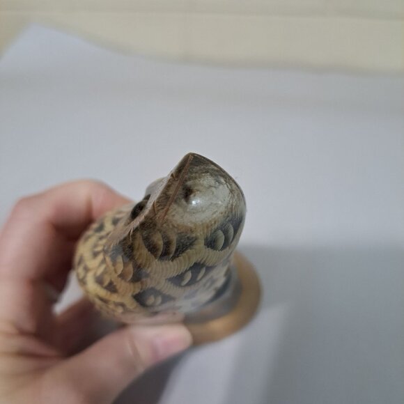 Hand Carved Wood Owl Figurine Intricate Carved Glossy Finish Folk Art Decor - Picture 6 of 10